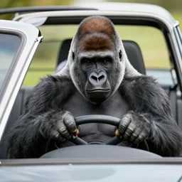 gorilla drivinga car