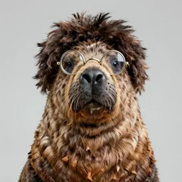 zoology portrait of a hippie walrus wearing round glasses like john lennon by james gurney