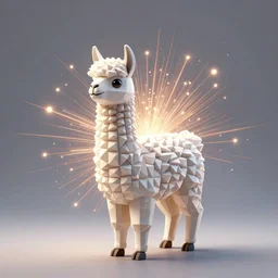 vivid 3D animated designscapes with bursts of radiant particles–building an ethereal minimal space sculpture of a llama, professional concept art, trending on artstation, geometric