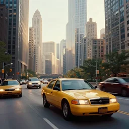 detailed intricate digital illustration by greg rutkowski and artgerm and wlop and sanford robinson gifford ; 2 0 0 4 car driving in beautiful windy city with moving cars and tall skyscrapers in background ; 1 3 mm film, arri alfa anamorphic lens, long exposure ; sharp focus, golden hour lighting, trending on artstation 4 k ; close view