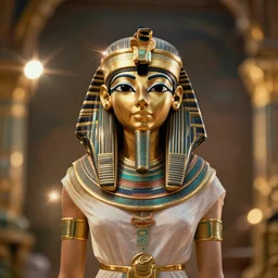 symmetrical portrait of an egyptian goddess of love, digital art, cinematic lighting, ray tracing, octane render, long lens, shallow depth of field, bokeh, anamorphic lens flare, 8 k, hyper detailed, 3 5 mm film grain