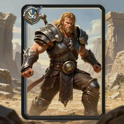 veteran warrior, gigachad in armour, d & d barbarian, conan the barbarian, powerful male character from warcraft, character portrait, trading card game art, perfectly shaded, extremely detailed, matte, artstation, volumetric lighting, 4 k, deep focus, dynamic scene, fighting, sharp focus, deserted landscape, ancient stone ruins, art by frank frazetta and artgerm