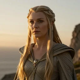 Galadriel portrait, golden hour, rim lighting, detailed matte painting, cinematic, Alan Lee, Artstation