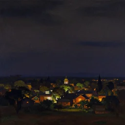 a night landscape background, bhupen khakhar, rob gonsavles, thomas kinkade