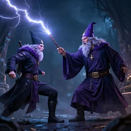 wizard with a wand competing with the lightning