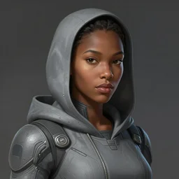 portrait of a black asian woman - alyx vance wearing a gray hoodie, sci - fi, intricate, elegant, highly detailed, digital painting, artstation, concept art, smooth, sharp focus, illustration, by bartek fedyczak, erak note, tooth wu, neil richards, kan liu, siwoo kim, jisu choe