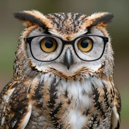 Genius owl wearing study glasses, 8k , highly detailed