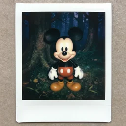 Mikey mouse in the woods creepy scary Captured on a Polaroid 4k detail