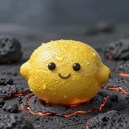 a photo of a lemon made of lava