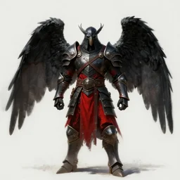 crow warrior in heavy armor. black wings. red clothes. digital painting, hd, highly detailed.