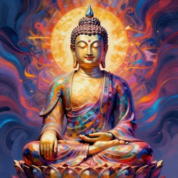 symmetry!! stunning portrait of buddha!! by victo ngai, kilian eng vibrant colours, dynamic lighting, digital art, winning award masterpiece, fantastically beautiful, illustration, aesthetically inspired by beksinski and dan mumford, trending on artstation, art by greg rutkowski, 8 k