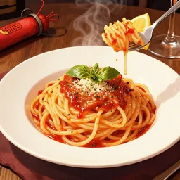spaghetti with dynamite art food restaurant digital art detailed