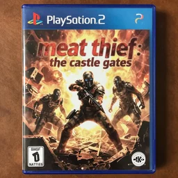 “ a scan of the cover of a playstation 2 game titled ‘ meat thief : the castle gates ’ ”