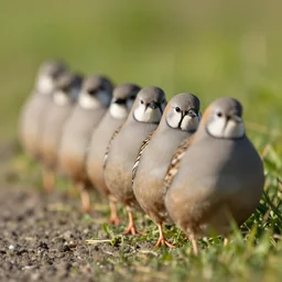 a row of fat bearded reedlings, noonlight