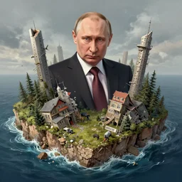 putin wrecked and lost in the island, detailed digital art by greg rutkowski.