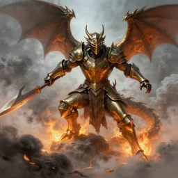 dragon fighting bronze knight clouds fog trending on artstation searing flames in style frazetta