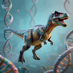 a genetically engineered dinosaur, dna, rna, double helix shape, digital art, trending on artstation