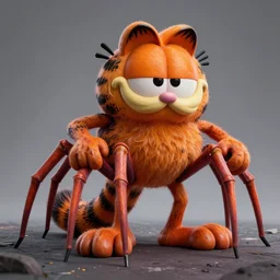 a giant evil garfield with spider legs, lovecraftian horror by jim davis, highly detailed, very coherent, high detail, octane render, 8 k
