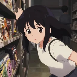 anime visual, low light portrait of a curious young woman shopping in akihabara, cute face by ilya kuvshinov, yoh yoshinari, dynamic pose, dynamic perspective, cel shaded, flat shading mucha, rounded eyes, moody, kyoani, natsume yuujinchou, smooth facial features