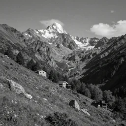 old lost footage in black and white of a beautiful mountain,hyper realistic 8K HD real life photo