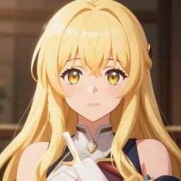 blonde anime girl portrait, detailed, good vibe