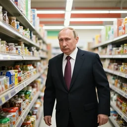 Vladimir Putin Super Market, 8k, journalistic photo