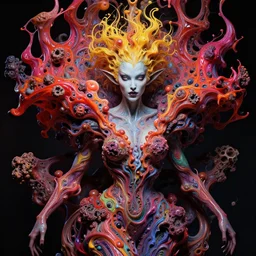 queen of the elves, fluid, smooth, organic, crazy, bright, colours, tumours, high contrast, sharpness, dramatic, very detailed, intricate, by hr giger and richard corben and zdzisław beksinski