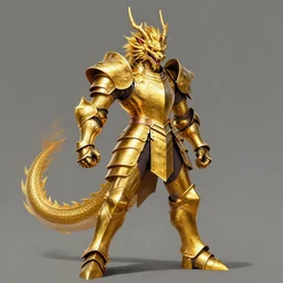 golden dragon born fighter wearing plate armor, matte painting, painted by shinji aramaki
