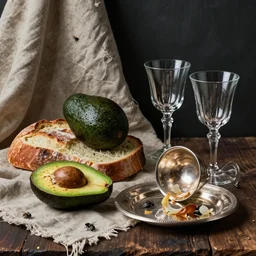 still life by willem claesz heda, avocados, bread, linen, a fly, silver dishes, leftovers, overturned chalice, surreal glass goblets,