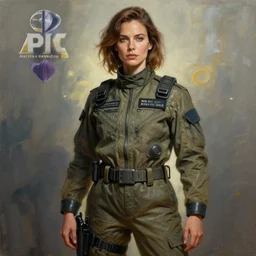 epic professional digital portrait art of woman wearing air force jumpsuit, proud, publicity photo, painting, by leesha hannigan, iris van herpen, artstation, cgsociety, wlop, epic, much wow, much detail, gorgeous, detailed, cinematic, masterpiece