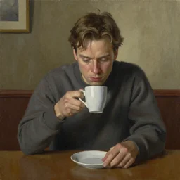 painting Kyle MacLachlan Twin Peaks drink coffee by Hans Baluschek