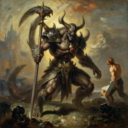 dark souls infernal fyah boss, by paul gustave dore and ivan aivazovsky, in color
