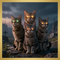 cats with neon eyes by disney concept artists, blunt borders, rule of thirds