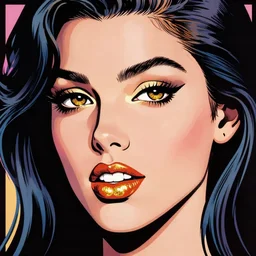 gypsy with the gold - capped tooth, thirty - fourth and vine, bottles of love potion number nine, closeup face portrait by roy lichtenstein, nicoletta ceccoli, mark ryden, lostfish, max fleischer, hyper realistic, artstation, illustration, digital paint, matte paint, vivid colors, bright, cheerful, detailed and intricate environment.