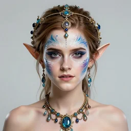 portrait of fairy, symmetric, facepaint facepaint facepaint, intricate jewelry, trending on artstation 4 k, high quality, in the style of karol bak and tom bagshaw, bust with face of emma watson, octane render