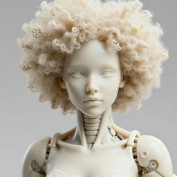 intricate hyper detailed ultra sharp focus front shot 3 d render of a beautiful porcelain ivory afro albino cyborg woman, up close shot, f 2. 8 1 5 0 mm, sharp focus, alexandre ferra, elegant bionic brushed silver cyberpunk mechanical red haute couture fractal intricate mushroom sponge corals, brackets, mushrooms, puffballs, rhizomorphs head ornaments, sinuous roots, octane render, volumetric cinematic lighting, 8 k,