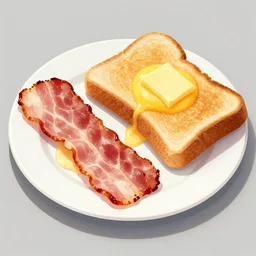 bacon, eggs, ham and buttered toast on a plate