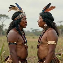 two indigenous people trusting each other, fantasy art, matte painting, hightly detailed