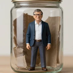 bill gates action figure in a jar, hyper realistic photo, highly detailed, sharp focus, depth of field
