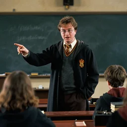 a film still of professor josaf stalin teaching in a class in color in harry potter