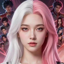 half - voidcore symmetrical woman with cute - fine - face, pretty face, white and pink hair, realistic shaded perfect face, extremely fine details, by realistic shaded lighting, dynamic background, poster by ilya kuvshinov katsuhiro otomo, magali villeneuve, artgerm, jeremy lipkin and michael garmash and rob rey, pascal blanche, riot games, kan liu