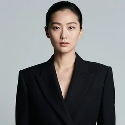A Chinese woman wearing clothes from 2078, portrait, Taschen, 35 mm film, by David Bailey, Peter Lindbergh, Davide Sorrenti