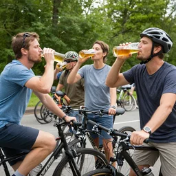 bicycle crew drinking beer