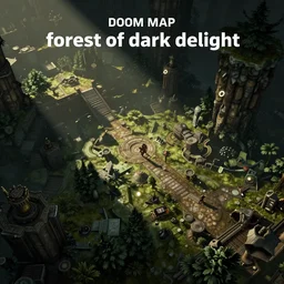 screenshot of the starting area of the doom map'forest of dark delight'