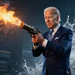 joe biden with flamethrower in gears of war, splash art, movie still, cinematic lighting, ray tracing, octane render, long lens, shallow depth of field, bokeh, anamorphic lens flare, 8 k, hyper detailed, 3 5 mm film grain