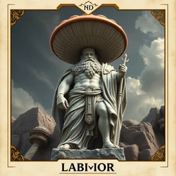 a masterpiece hyperdetailed dnd tarot card, magnificent mushroom deity as depicted in a colossal greek marble statue ( with godlike bodybuilder physique ), hd tarot card depicting monumental statue of a dignified mushroom god with cute large mushroom hat, hdr, 8 k, artstationhq, digital art