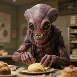 film still of the demogorgon working in a bakery in the new stranger things movie, 4 k, highly detailed face, detailed eyes