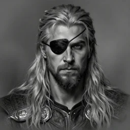 Odin with eye-patch, charcoal portrait, artstation, fine-detailed
