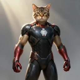 cat in an ironman suit, concept art, highly detailed art, god rays, dramatic pose, marvel, MCU, digital painting, artstation