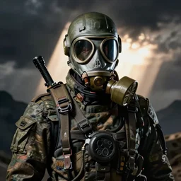 a cyborg gasmask corporal